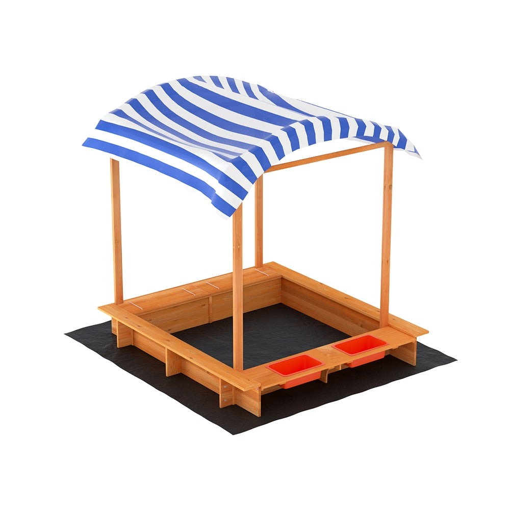 Keezi Kids Toys Sandpit Wooden Sandbox Sand Pit with Canopy 146cm