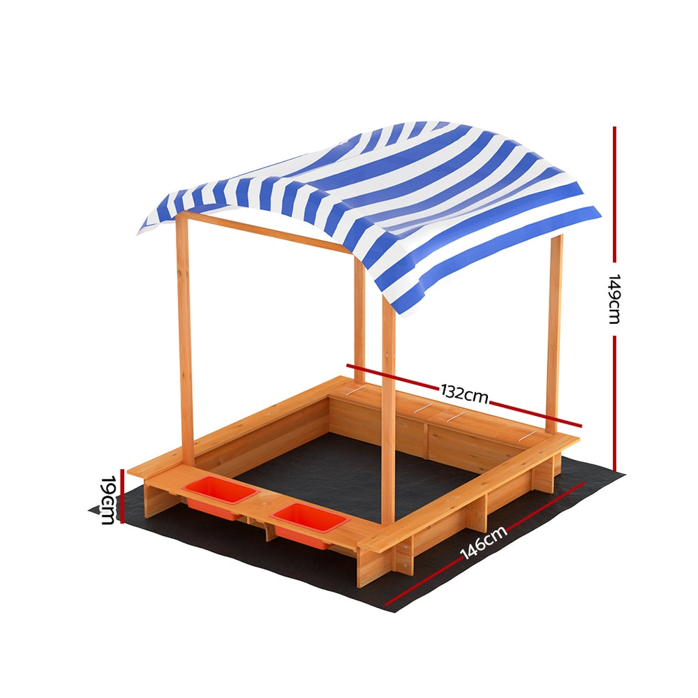 Keezi Kids Toys Sandpit Wooden Sandbox Sand Pit with Canopy 146cm