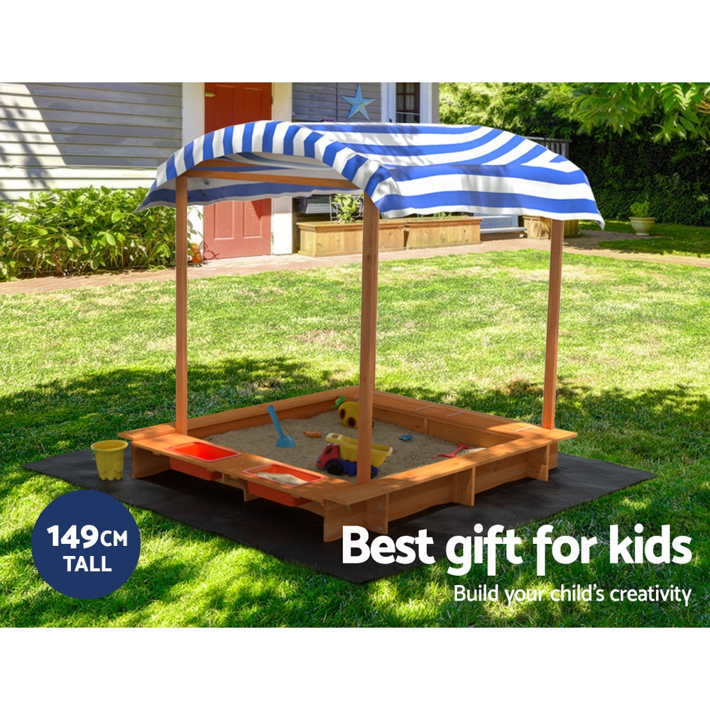 Keezi Kids Toys Sandpit Wooden Sandbox Sand Pit with Canopy 146cm